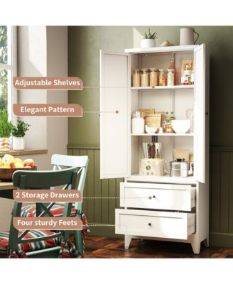 72" Pantry Cabinet with 2 Drawers, Freestanding Storage with Adjustable Shelves for Kitchen, Pantry, Dining