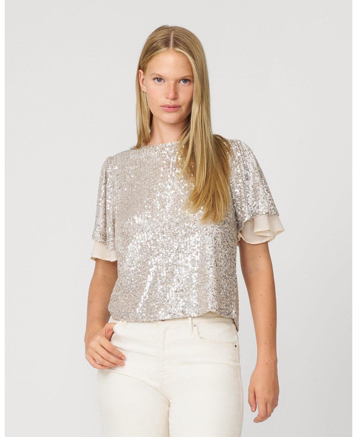Cable & Gauge Women's Tops Tees Sequin Flutter Sleeve Top