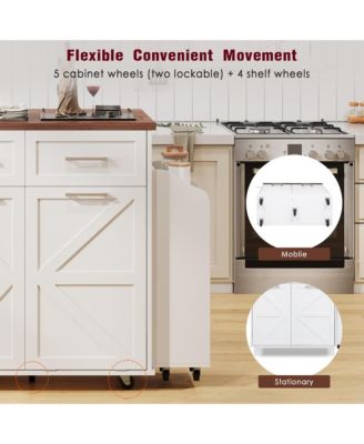 CASAINC 47.2" MDF Drop Leaf, Side Racks, Drawers, Towel Rack & Wheels Farmhouse Kitchen Island