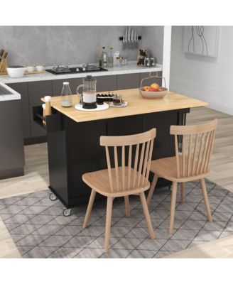 Rolling Kitchen Island with Solid Wood Top, Drop Leaf Bar, Locking Wheels, Storage Cabinet, Spice Rack, Towel Rack and Drawer, 52.7inch