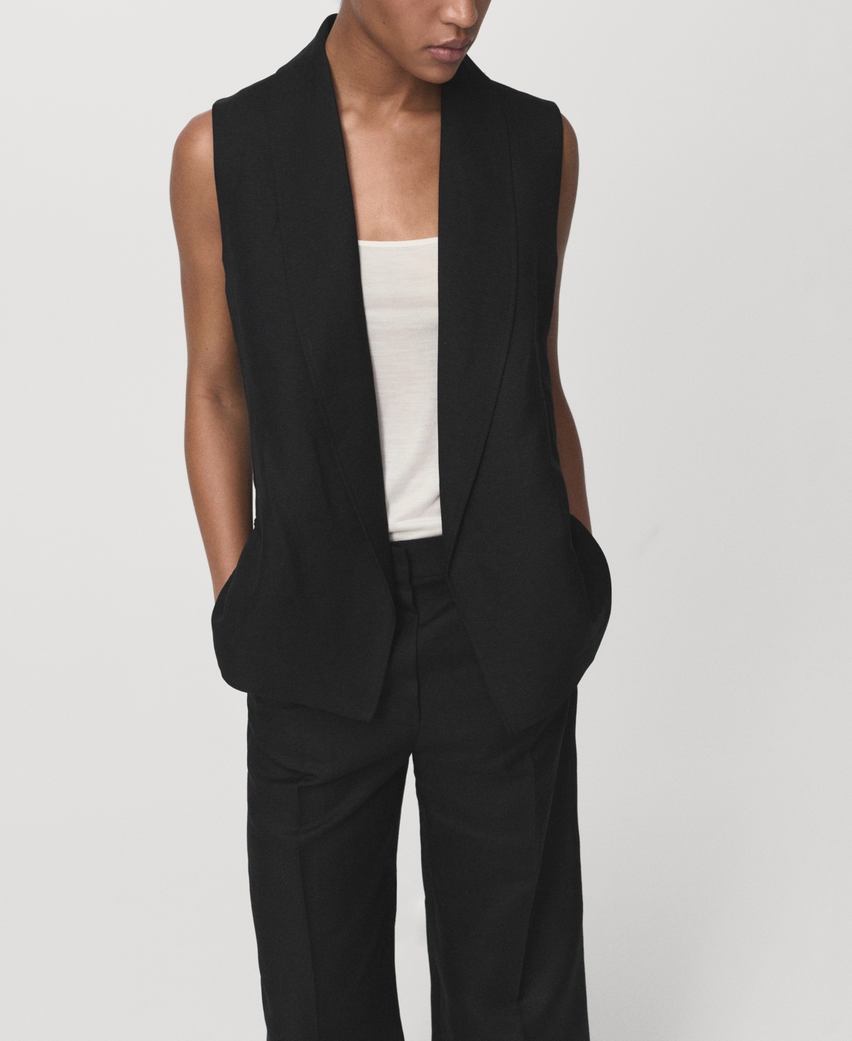 Mango Straight Leg Linen Blend Pants In Black