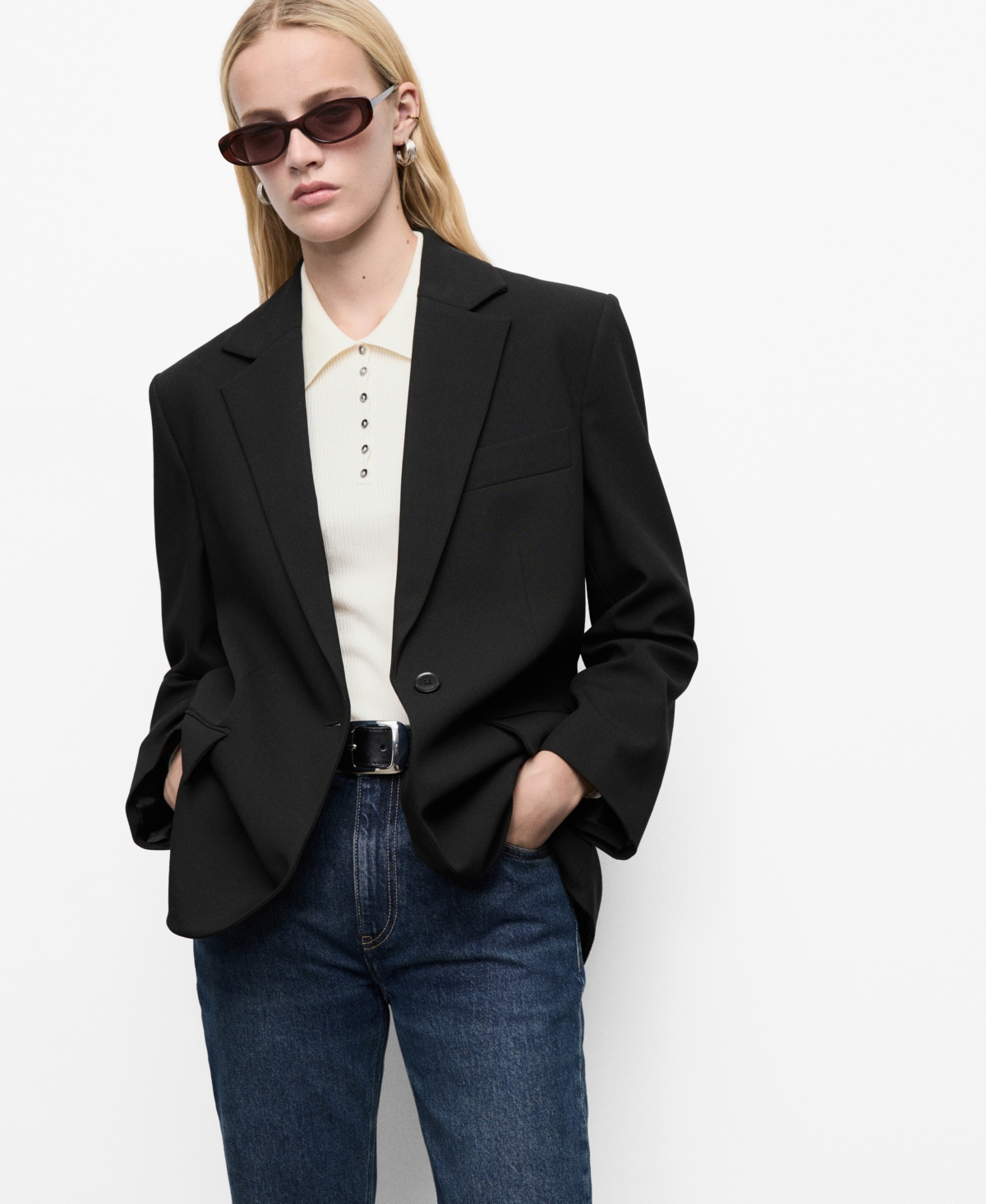 Mango Flap Pocket Blazer In Black