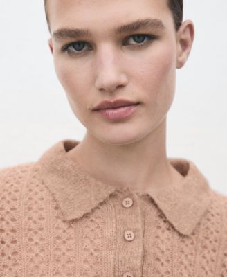 Women's Openwork Knitted Polo-Neck Sweater