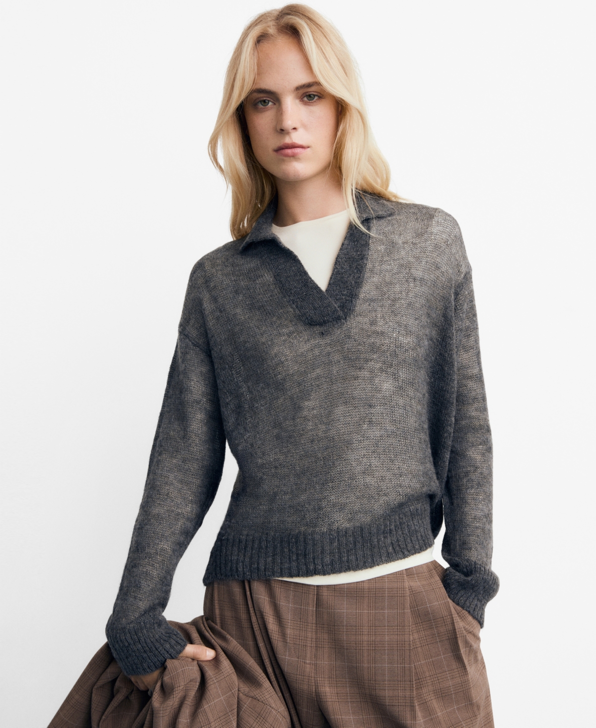 Mango Women's Semi-Transparent Polo-Neck Sweater