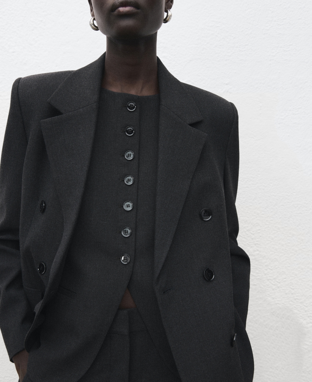 Mango Round Neck Waistcoat Co-ord In Black