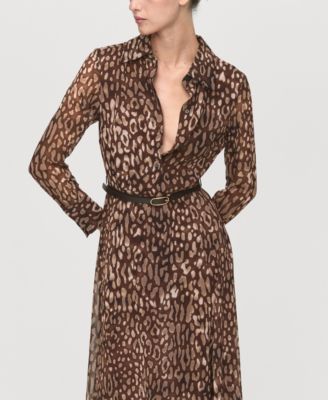 Women's Leopard-Print Belt Shirt Dress