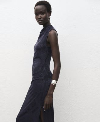 Women's Draped Collar Embroidered Dress