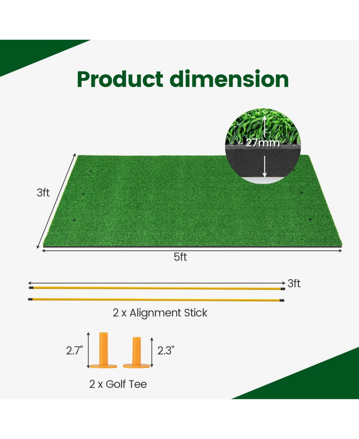 Skonyon 5 x 3 ft Artificial Turf Grass Practice Mat for Indoors and Outdoors-27mm