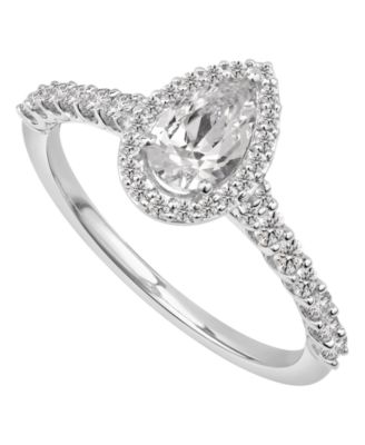 GIA Certified Diamonds - Diamond Pear Halo Engagement Ring (1 ct. t.w.) in 14K White Gold