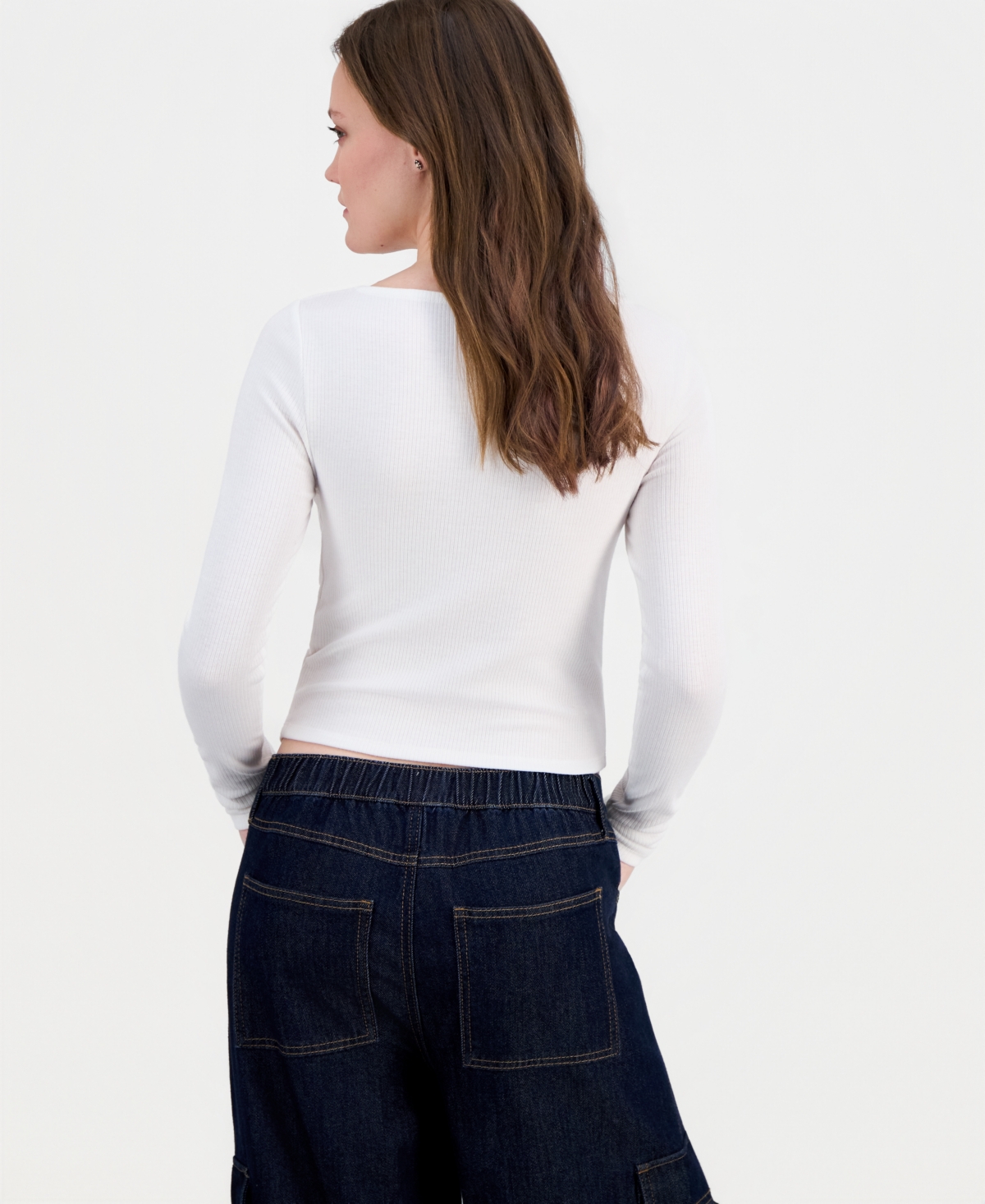 Derek Heart Juniors' Lace-Trim Long-Sleeve Ribbed Top