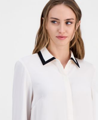 Women's Contrast-Trim Button-Front Blouse
