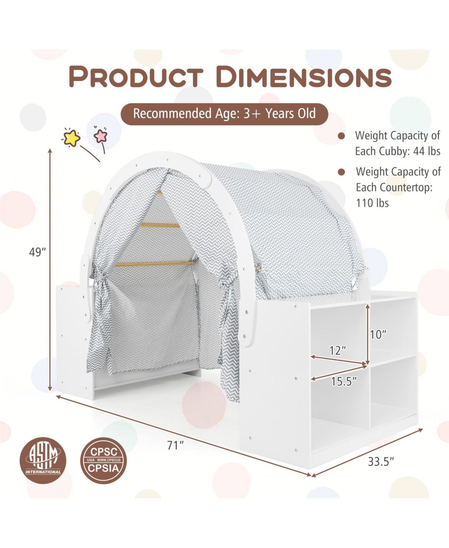 Детская игрушка SKONYON Reading Nook Wooden 8-Cubby Play Tent, Ages 3+, цвет: Белый — фото 9
