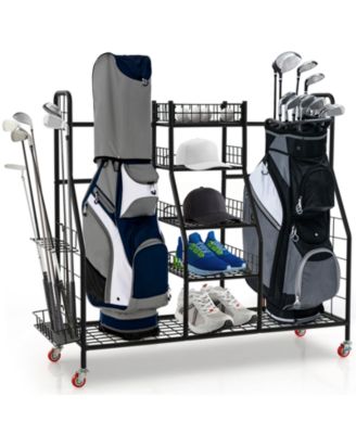 Double Golf Bag Rack with Removable Golf Club Stand and Wheels
