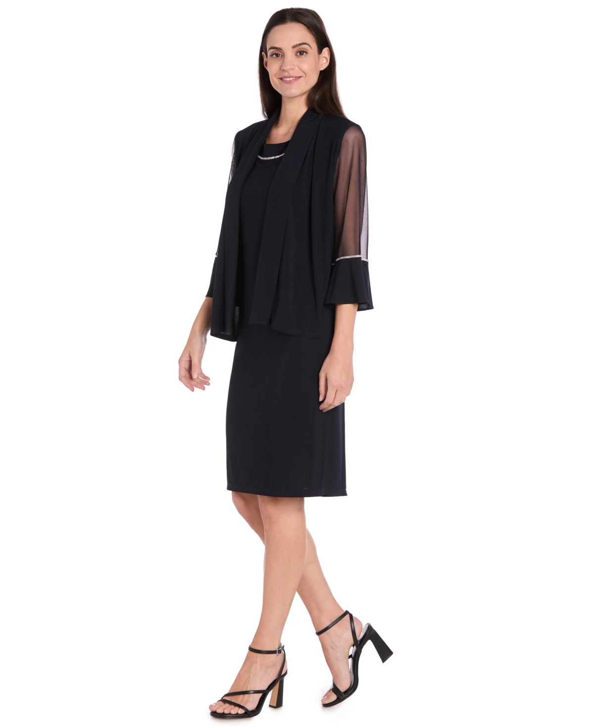 R & M Richards Women's 2-piece Rhinestone Trim Detail Jacket Dress In Multi