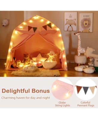 Kids Play Tent Bed Tent with String Lights Extra Large Playhouse Tent-Pink
