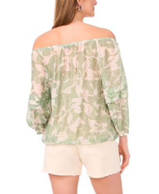 Women's Printed Off-the-Shoulder Pleated Top