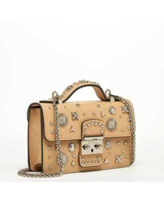 Small Leather Crossbody Bag Studded Purse Top Handle Structured Handbag