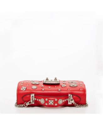 Small Leather Crossbody Bag Studded Purse Top Handle Structured Handbag