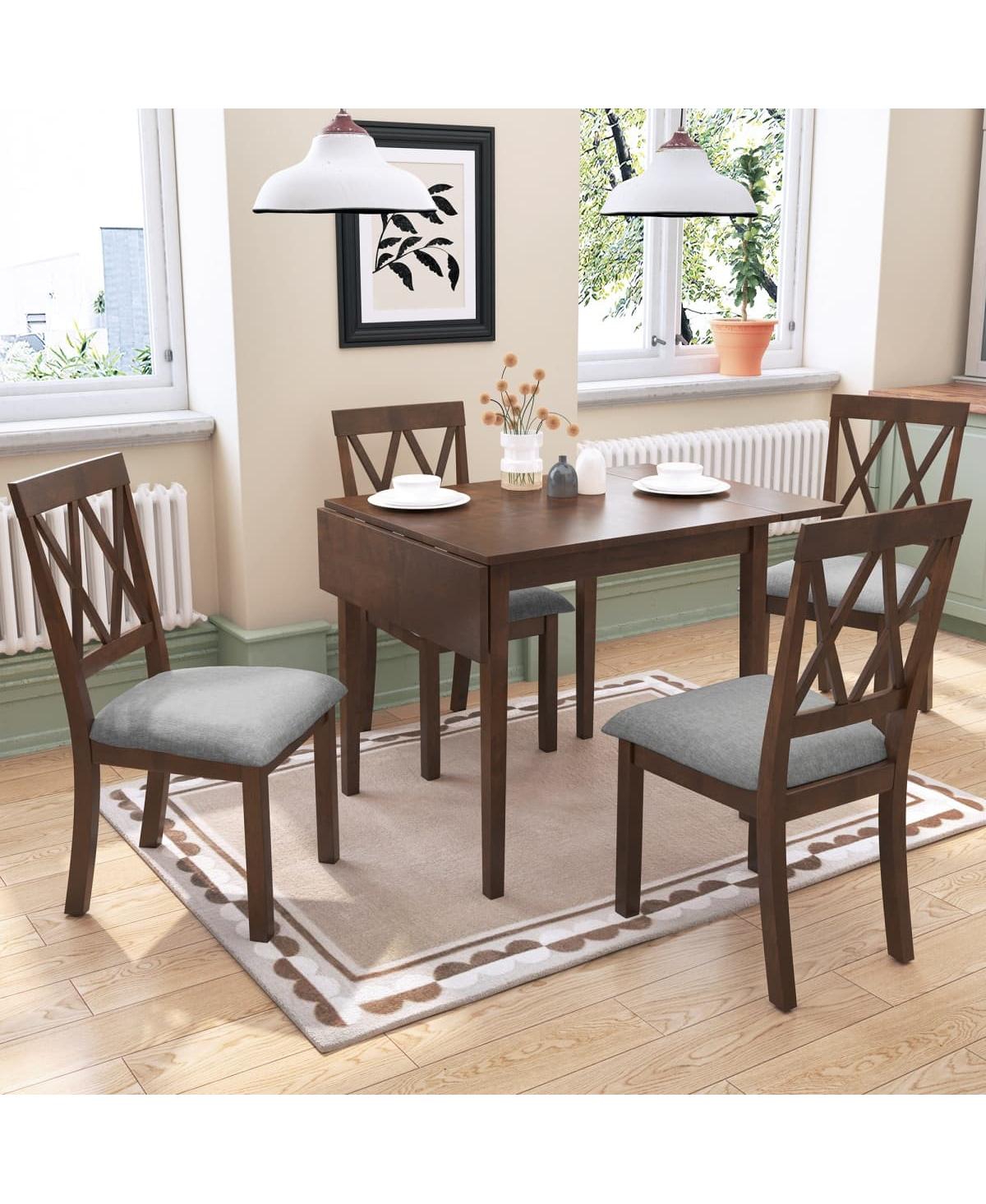 Maison Boucle 5-Piece Drop Leaf Dining Table Set with 4 Upholstered Chairs, Space-Saving Kitchen for Small