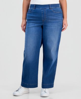 Plus Size Pull-On Shaping High-Rise Wide-Leg Jeans, Macy's Exclusive