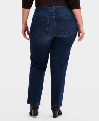 Plus Size Pull-On Shaping High-Rise Straight-Leg Jeans, Macy's Exclusive