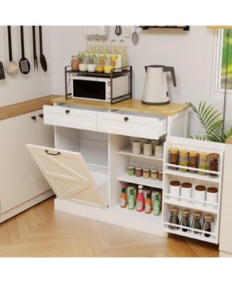 Kitchen Trash Can Storage Cabinet with 2 Drawers, Tilt-Out Trash Bin, Door & 2 Shelves for Kitchen & Living