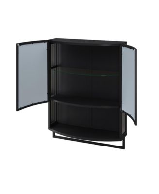 23.62" Modern Arched Glass Double-Door Wardrobe with Shatterproof Mirror, Double-Layer Storage & Towel Rack