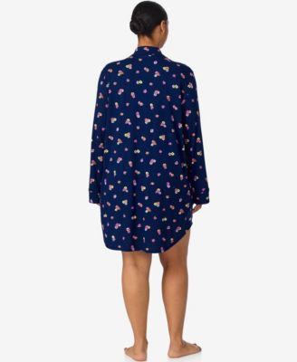 Women's Plus Size Long Sleeve Notch Collar Sleepshirt