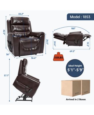 Single Piece Faux Leather Dual Motor Infinite Position Power Lift 8-Point Vibration Massage Lumbar Heating Recliner Chair