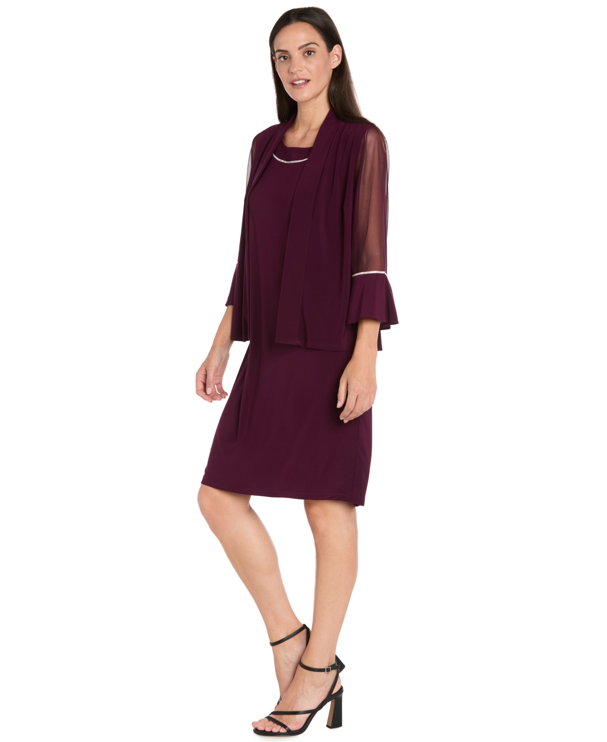 R & M Richards Women's 2-piece Rhinestone Trim Detail Jacket Dress In Multi