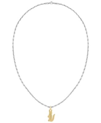 Men's Arthor Silver-Tone Stainless Steel with Yellow Gold Crocodile Necklace