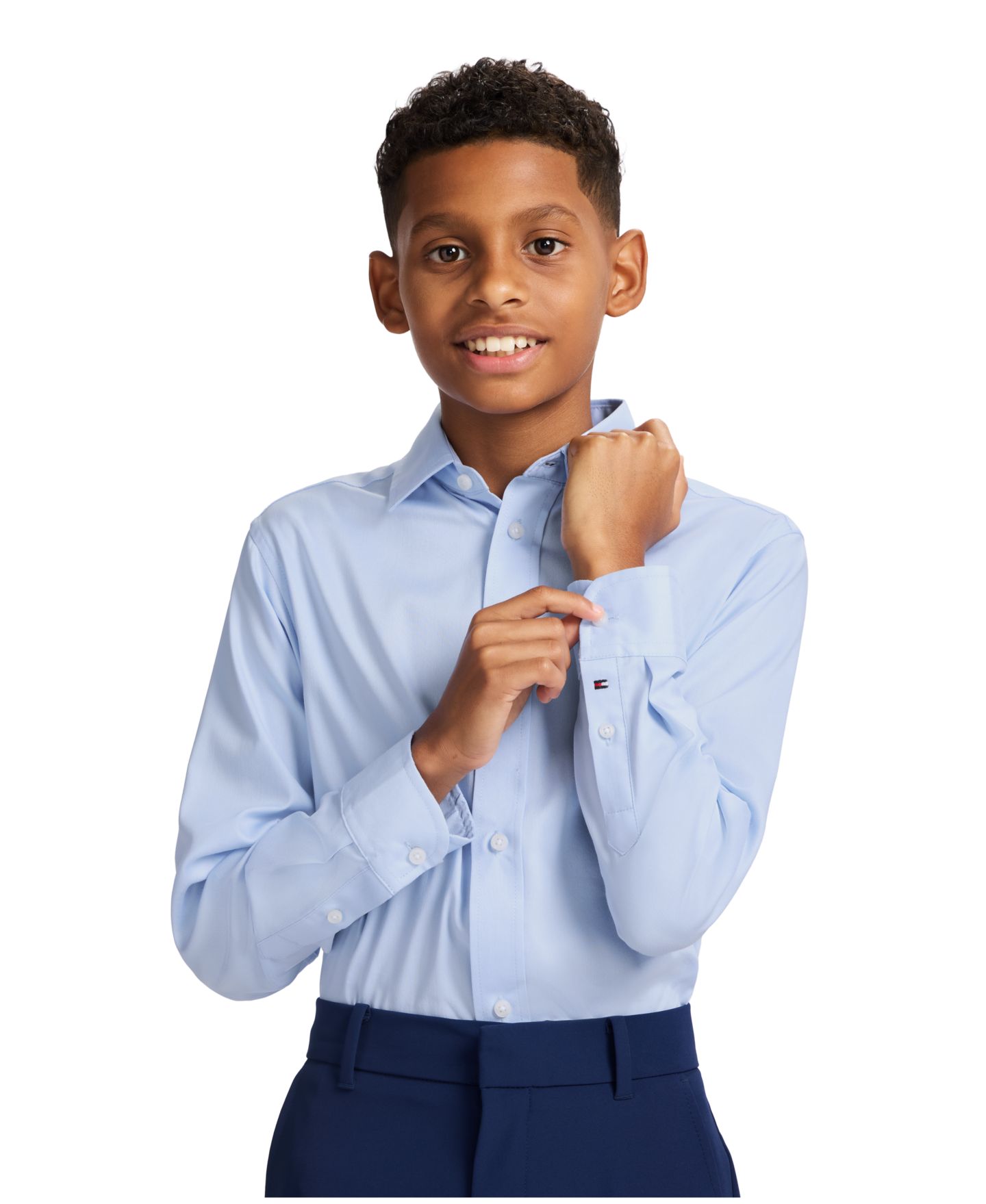 Детская рубашка Tommy Hilfiger Stretch Twill с длинным рукавом для мальчиков, цвет: Синий — фото 4