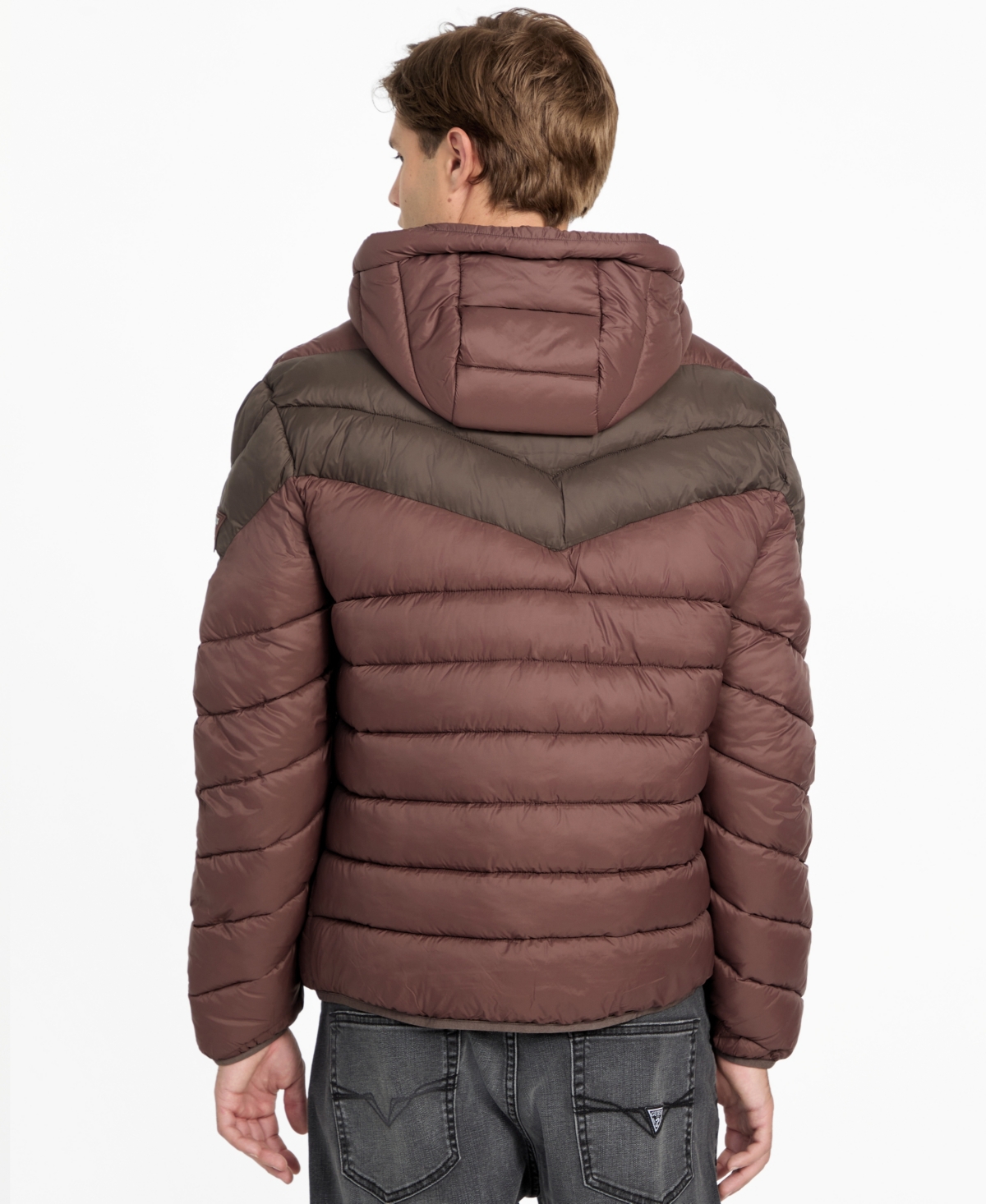 Guess Men's Color-block Puffer Jacket In Brown