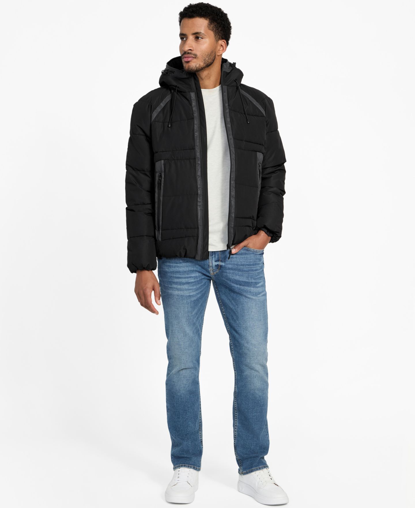 Мужская куртка GUESS Hooded Ripstop Puffer, цвет: Угольно-чёрный — фото 2