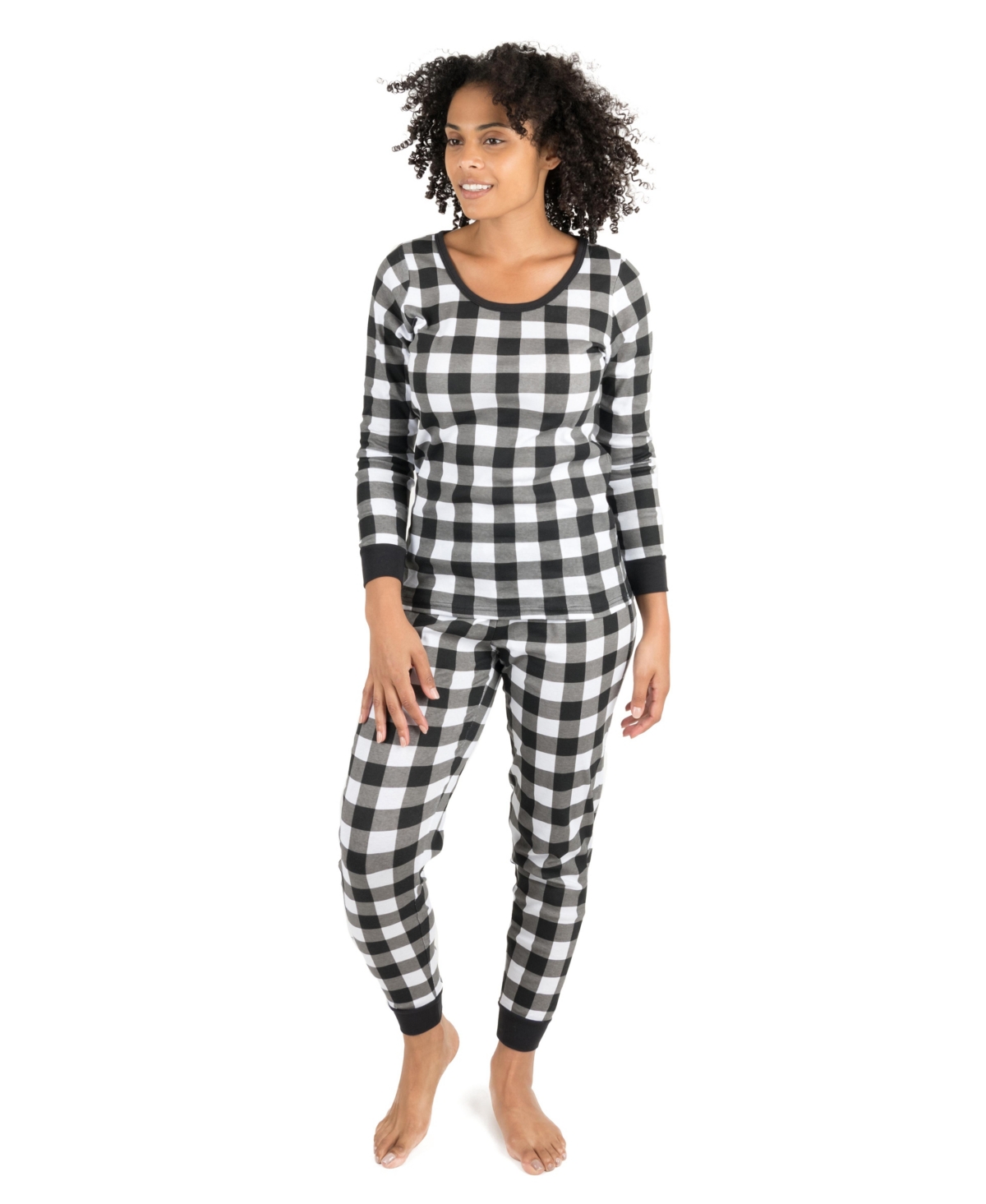 Leveret Women's Two Piece Cotton Plaid Holiday Pajamas - Plaid black  white