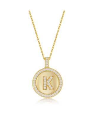 Sterling , Plated Micro Pave CZ Circle Initial Necklace