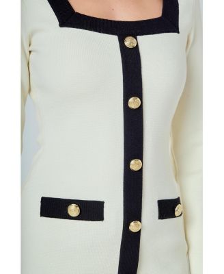 Women's Square Neck Knit Contrast Dress