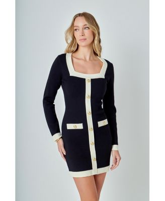 Women's Square Neck Knit Contrast Dress