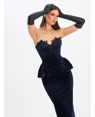 Women Pascha Black Lace Appliqu&eacute; Strapless Peplum Maxi Dress