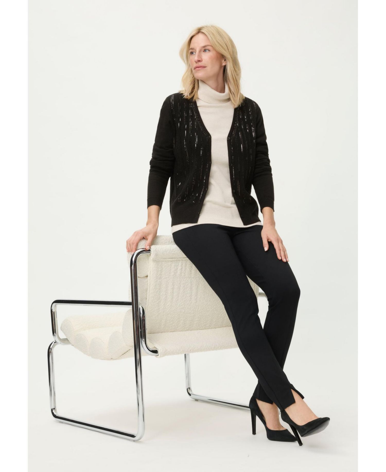 Women's Rib Knit Cardigan with Sequin Detail Sweater