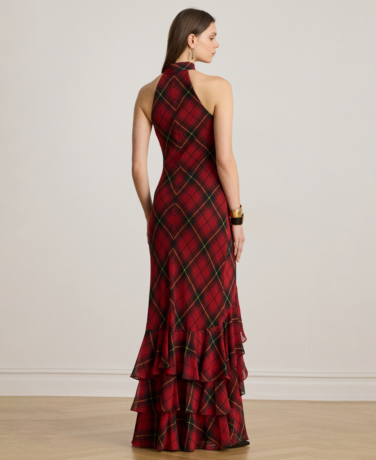 Ralph Lauren Women's Plaid Tiered Maxi Dress In Red