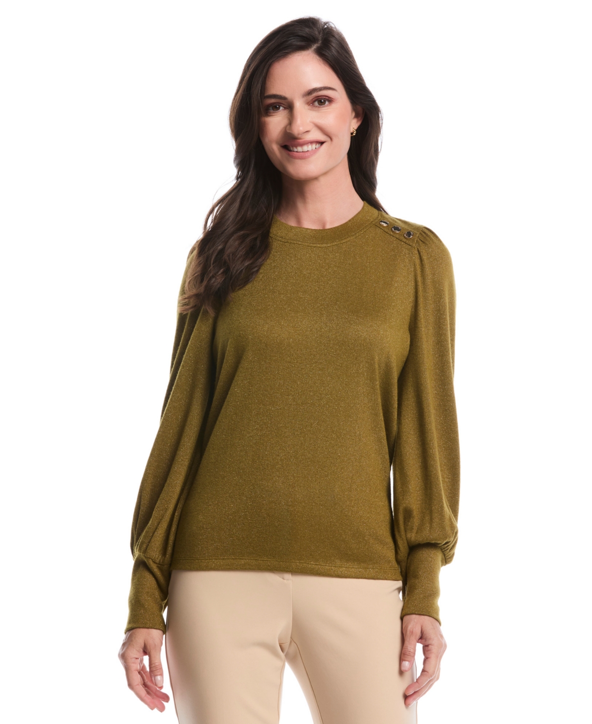 Rafaella Petite Metallic Puff Long Sleeve Top