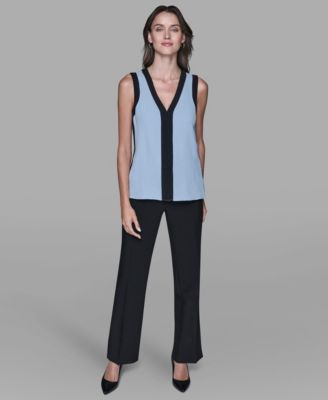 KARL LAGERFELD PARIS - Women's Contrast Sleeveless V-Neck Blouse