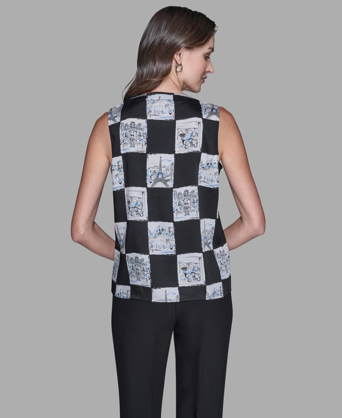 Karl Lagerfeld Women's Sleeveless Printed V-neck Top In Black
