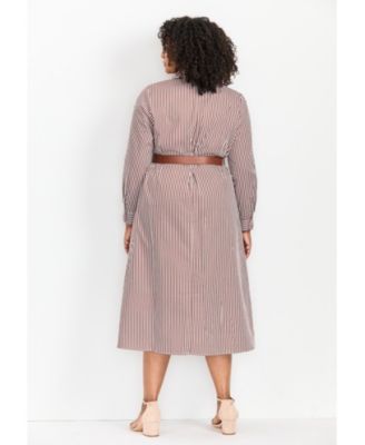 Women's Plus Size Leona Stripe Shirtdress With Belt