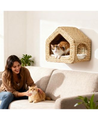 Wall Mounted Cat House, Cat Wall Furniture with Washable Cushion