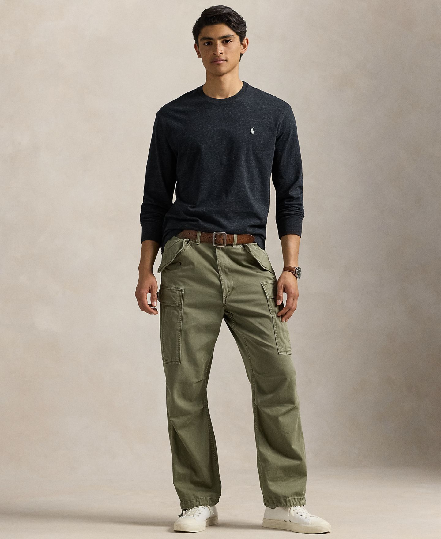 Мужская футболка Polo Ralph Lauren Classic-Fit, цвет: Чёрный меланжевый — фото 2