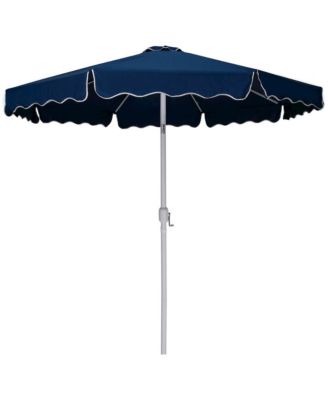 Amalfi Navy With Cream Piping / Teak Metal Patio Umbrella with Base Sets