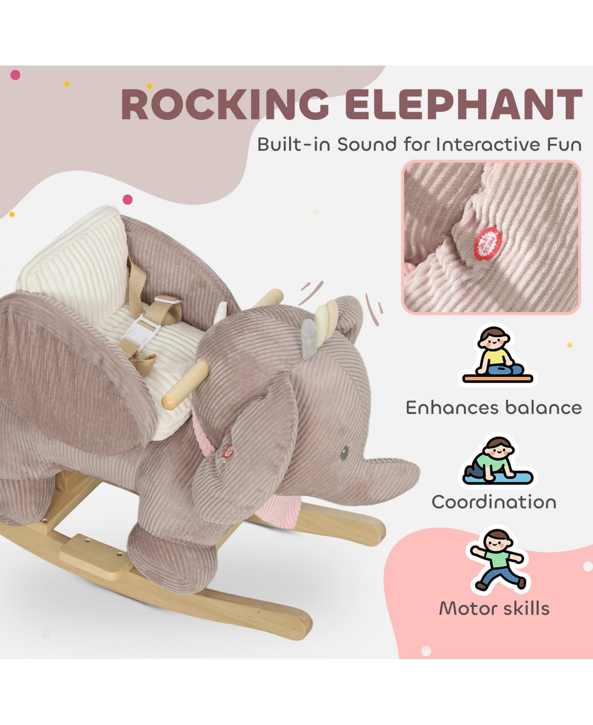 Qaba Baby Rocking Horse, Kids Ride On Toy with Realistic Sound,