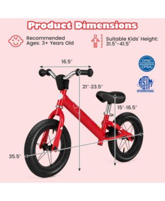 12 Inch Toddler Balance Bike with Height Adjustable Handlebar and Seat